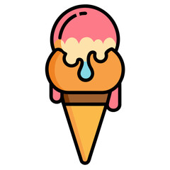 Melting ice cream cone isolated on white background vector illustration