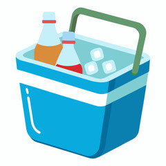 Ice filled cooler with drinks isolated on white background vector illustration