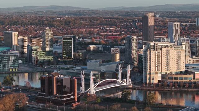 Overall view of Salford Quays, Manchester Ship Canal, England