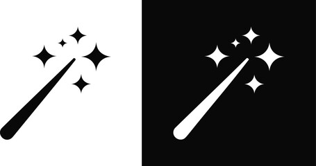 Black magic wand with sparkles on white and white wand with sparkles on black