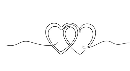 Fototapeta premium Two intertwined hearts connected by a delicate line symbolizing love and unity isolated on transparent background, Vector