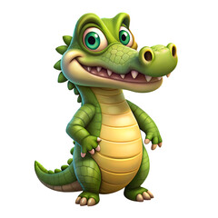 Fototapeta premium Cute cartoon crocodile character standing with friendly expression. Smiling. whimsical crocodile in a cartoon style against a black background.