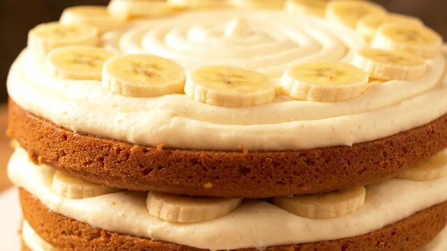 Layered banana cake with creamy frosting