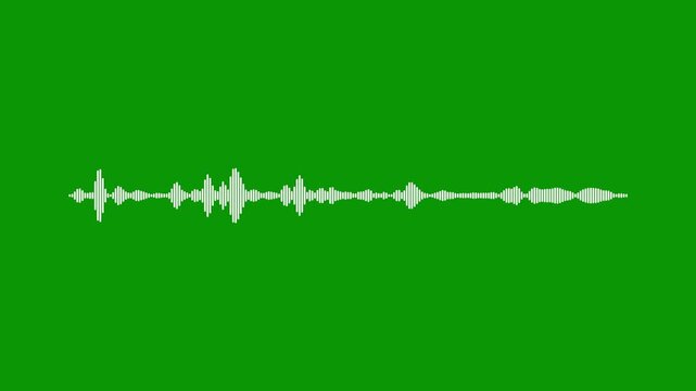 Digital white waveform spectrum animation, audio sound frequency visualization, music equalizer motion graphic, green background video, seamless loop