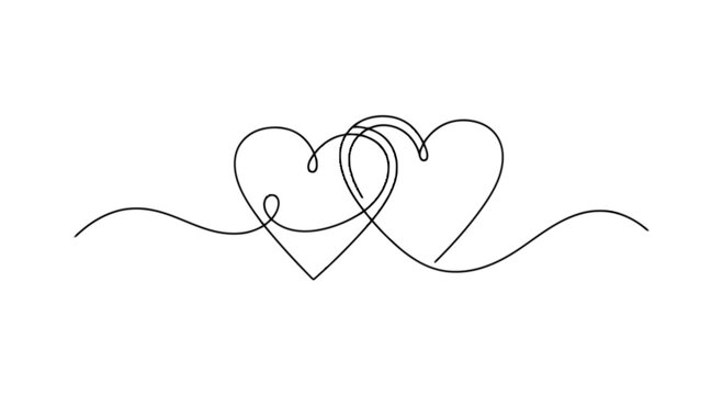 Two intertwined hearts connected by delicate lines in elegant script style isolated on transparent background, Vector
