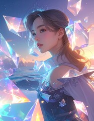Woman and crystals