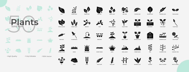 Plants Solid Editable Icons set