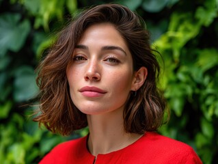 Naklejka premium Stunning Portrait of Fashion Model with Chic Hairstyle and Makeup