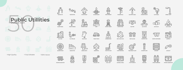 Public Utillities Line Editable Icons set
