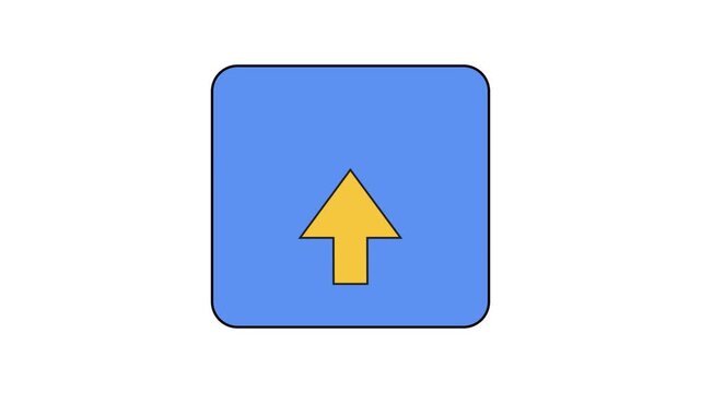 Blue button with yellow upward pointing arrow icon