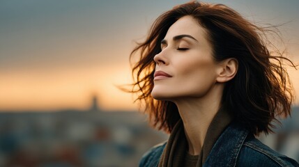 Fototapeta premium Beauty Portrait of a Model with Brown Layered Hair and Makeup