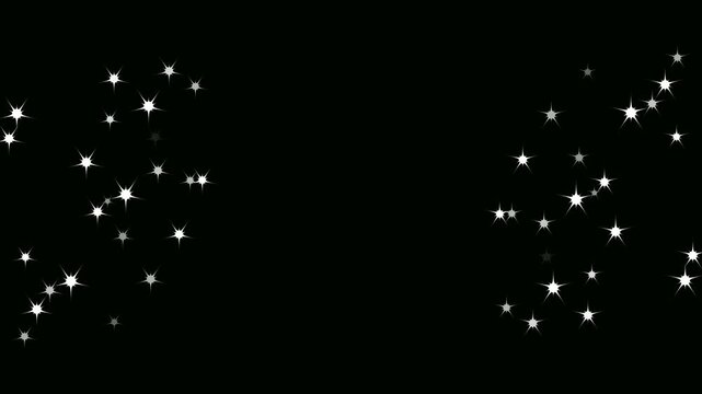 Sparkling stars shine animation, sparkle star light effect, fast line glitter motion, white cartoon blinking stars, flat vector doodle sparkle, retro sparkle particle movement cinematic overlay black 