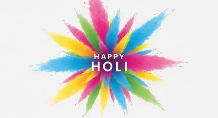 Obraz premium Vibrant holi celebration background with happy holi text in white on colorful paint splatters