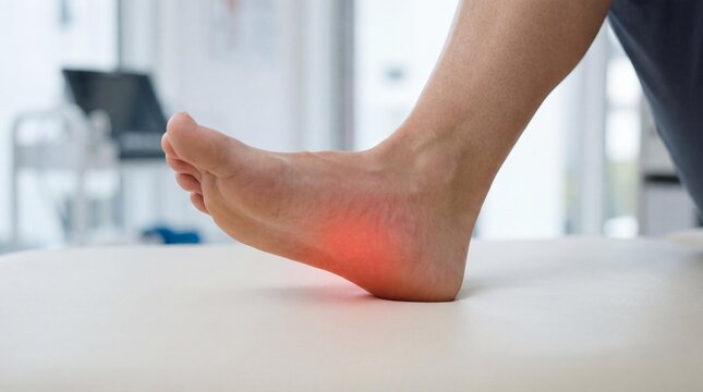 Plantar fasciitis foot pain highlighted on sole area