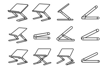 Hinged vector modern foldable icon set ergonomic simple silhouette laptop stand