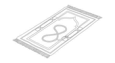 Elegant prayer mat with tasbih beads on fringed rug