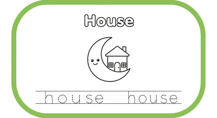 Fototapeta premium House tracing worksheet for kids. Cute house illustration.