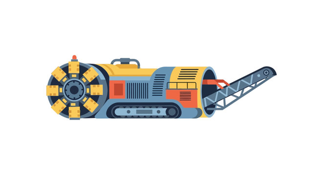 Modern Tunnel Boring Machine (TBM) - Flat Design Vector for Underground Construction & Infrastructure Projects
