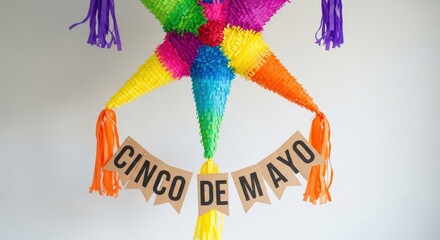 Vibrant Cinco de Mayo celebration with colorful pinata and festive banner