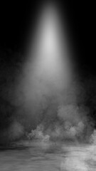 Fototapeta premium Vertical divine light through a dark fog. The rays beam light on the floor. Spotlight on isolated background. Stock illustration.