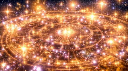 Obraz premium A mesmerizing illustration of cosmic beauty. The image features a vibrant swirl of golden stars against a deep space background. Perfect for projects related to astronomy and fantasy. AI