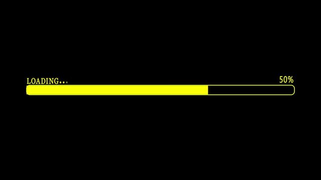 4k,Cyberpunk loading bar animation with glitch effect. Futuristic uploading progress bar with glitch isolated on black background. Computer 3d