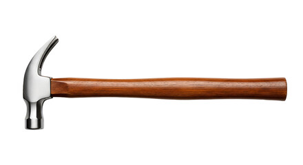 A hammer with a wooden handle and metal head on transparent background