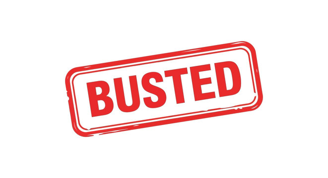 A vibrant red rubber stamp displaying the word busted signifying disapproval or failure silhouette high quality professional detailed