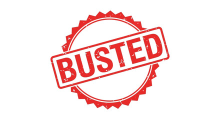 A striking red stamp with the word busted boldly displayed within a circular starburst silhouette high quality professional © nhpvect02