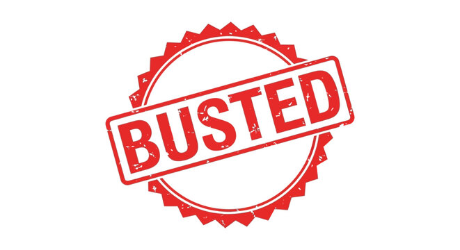 A striking red stamp with the word busted boldly displayed within a circular starburst silhouette high quality professional