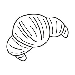 Cute hand drawn buttery croissant isolated on white background. Modern outline French pastry for breakfast, cafe, bakery designs, packaging, etc. Stylized doodle line art style.