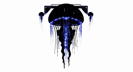 Mysterious glowing jellyfish with bioluminescent tentacles, isolated on white background.