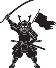 Fototapeta premium Samurai warrior with swords and flag vector illustration