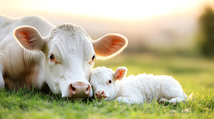 Obraz premium cow and calf, AI generated