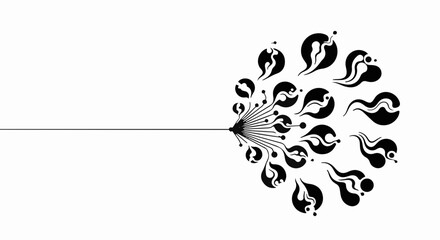 Abstract artistic pattern of black organic shapes radiating from a central point on a white background.