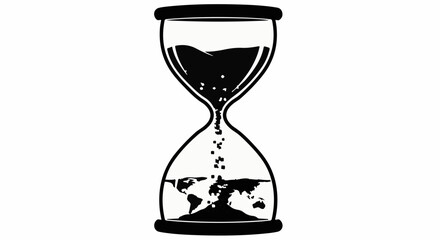 Hourglass with world map sand symbolizing time running out for the planet