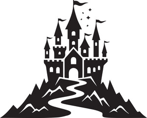 Obraz premium Fairytale castle on mountain peak with pathway