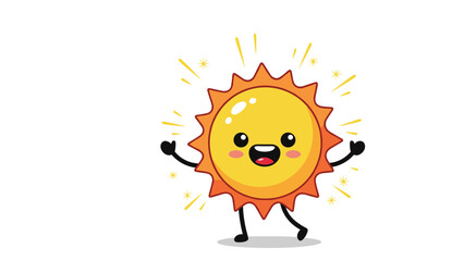 Obraz premium Cute sun character with a big smile and shining yellow rays spreads happiness and warmth in a simple and cheerful cartoon illustration style.