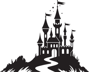 Obraz premium Magical fairytale castle on a hill silhouette vector illustration for kids