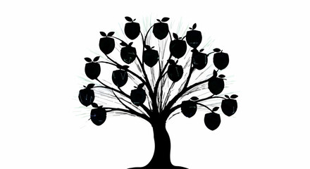 Silhouette of a stylized tree filled with ripe apples, symbolizing growth and abundance.