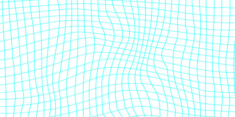 Abstract cyan blue wavy grid line texture background, distorted wireframe mesh pattern on white background, modern digital topography and tech texture.