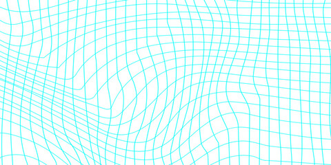Abstract cyan blue wavy grid line texture background, distorted wireframe mesh pattern on white background, modern digital topography and tech texture. © Abu Bokkor Siddique