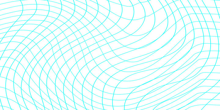 Abstract cyan blue wavy grid line texture background, distorted wireframe mesh pattern on white background, modern digital topography and tech texture.