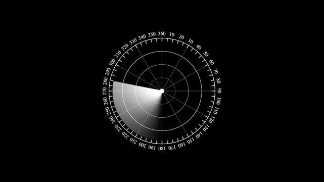 Abstract Digital Hud call Radar screen animation. Glowing white color neon security concept Rader animation on world black background.