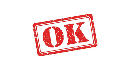 A rectangular red stamp displaying the letters ok in bold distressed typography silhouette high quality professional detailed © AL-AMIN