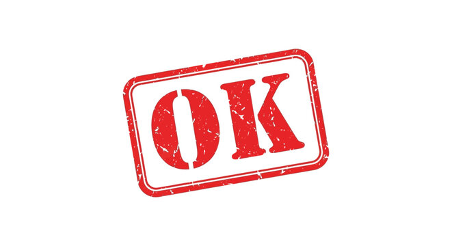A red rectangular stamp displaying the word ok in bold lettering a striking silhouette high quality professional detailed