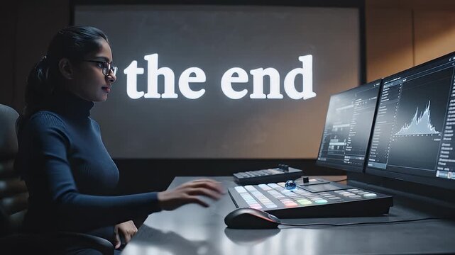 Late Night Video Editing Studio The End Scene.