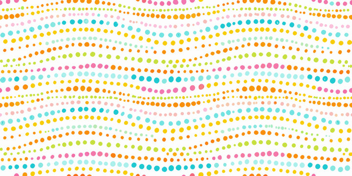 Colorful wavy lines of dots create a playful seamless pattern