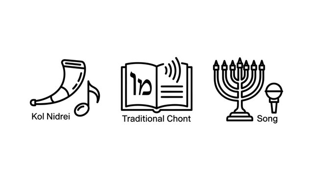 Jewish Religious Music and Prayer Icons: Kol Nidrei, Traditional Chont, and Song with Menorah