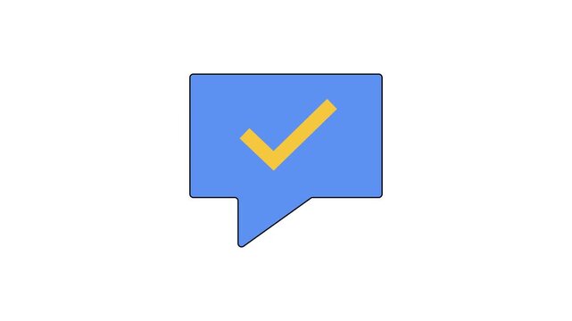 Blue speech bubble with yellow checkmark symbol